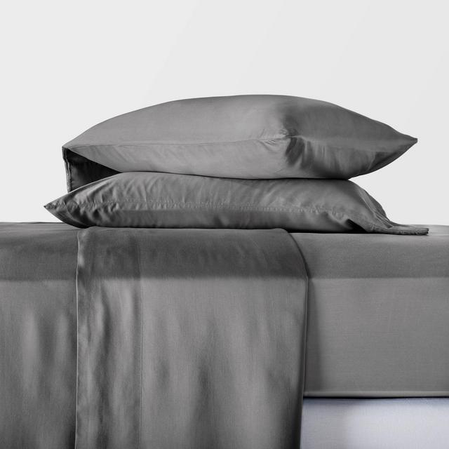 King 400 Thread Count Lyocell Solid Sheet Set Dark Gray - Casaluna™