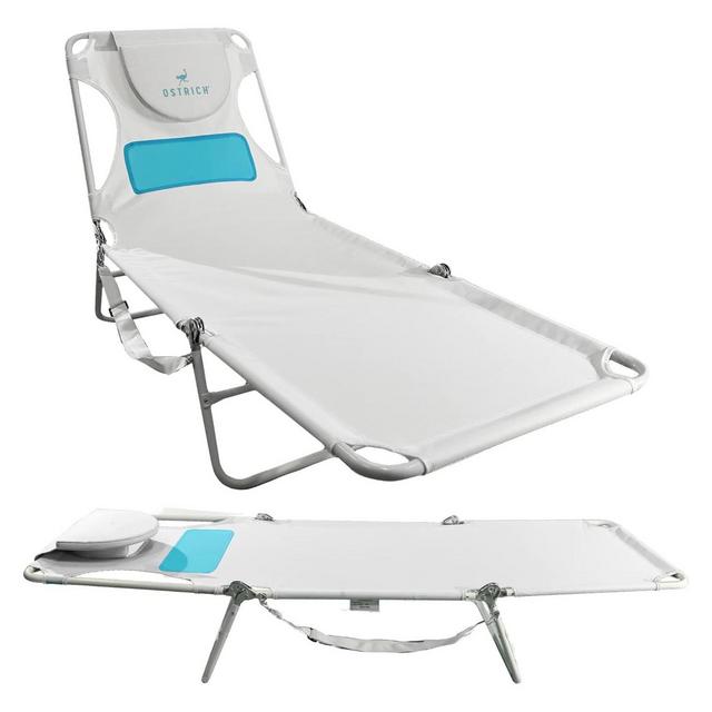 Ostrich Ladies Comfort Lounger with Chest Support, Foldable and Portable Reclining Outdoor Patio Beach Lawn Camping Pool Tanning Chair, White