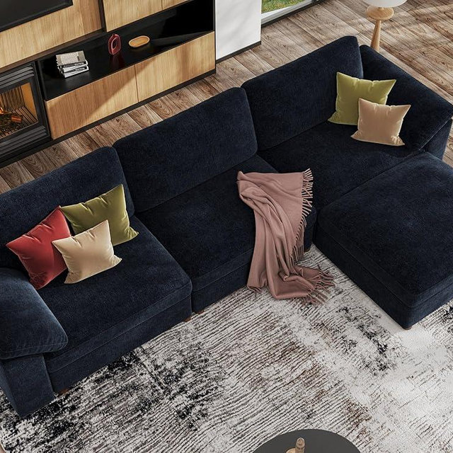 EASE MOOSE Sectional Modular Sofa, Oversized L Shape Sectional Couch Wide Deep seat Sectional Sofa,FSC Certified Comfortable Chenille Blue Modular Sofa