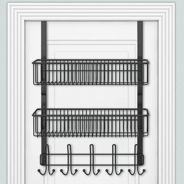 Over The Door Organizer Hanger, Door Hanger Towel Rack 15 Hooks with 2 Mesh Basket, Over Door Bathroom Organizer,Hooks Hanger Shelf (Universal)