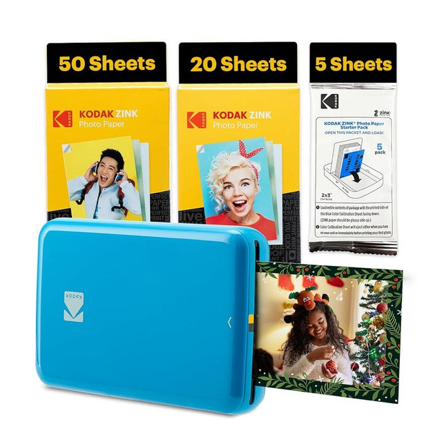 KODAK Step Instant Smartphone Photo Printer - 75 Sheets Bundle - Portable Mini Color Wireless Mobile Printer - Zink 2x3” Sticky-Back Photos - Bluetooth Compatible with Smart Devices - Fun App -Blue
