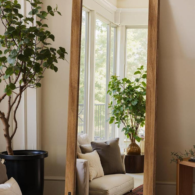 TRAHOME Full Length Mirror with Wooden Frame, 65"X24" Solid Wood Standing Floor Mirror for Farmhouse, Bathroom, Bedroom, Hanging or Leaning Wall-Mounted