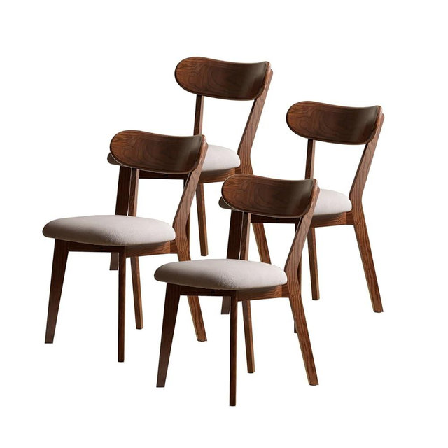 Bamskov 100% Solid Wood Dining Room Chairs - Practical Kitchen Chairs - Wood Chair for Dining Room, Kitchen (4, Walnut with Grey Cushion)