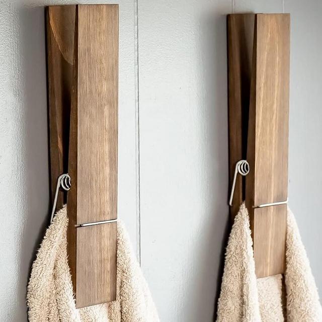 Giant Clothespin Bathroom Towel Holder | Huge 12” Clothes pin | Farmhouse bathroom décor | Laundry room or nursery décor | Towel Rack or Hook | Bathroom Accessories wall décor (2 Jacobean)