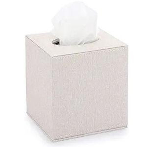 Color: Beige, Square Linen Tissue Box Cover