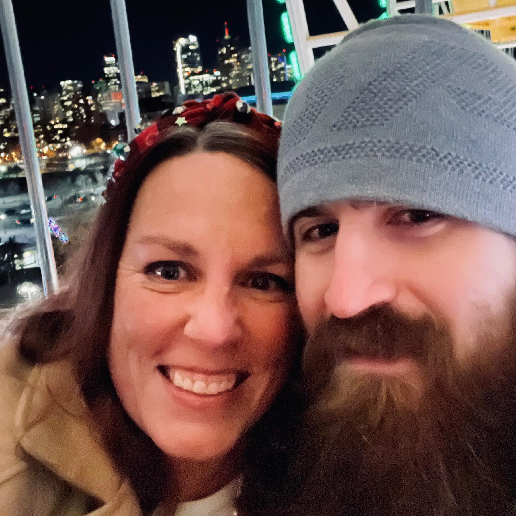 Selfie on a ferris wheel at Luminova in Denver near the holiday season