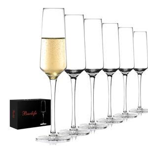 BACLIFE Champagne Flutes - Hand Blown Elegant Champagne Glasses Set of 6 - Unique Gift for Father's Day, Birthday, Wedding - Ideal for Wine Tasting, Daily Use - 7.5 oz, Clear