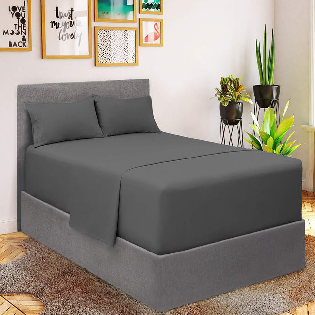 Mellanni Extra Deep Pocket King Sheets - Hotel Luxury 1800 Bedding Sheets Pillowcases - Extra Deep Pocket Sheets up to 21" Mattress - Ultra Soft Cooling Bed Sheet Set - 4 Piece (King, Gray)