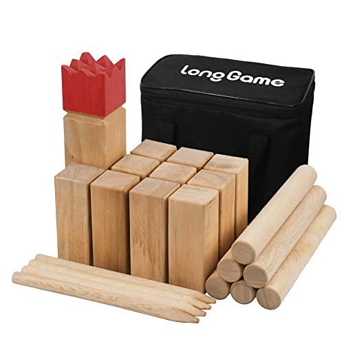Outdoor Kubb Yard Game for Kids and Adults Hardwood Knot-Free Wooden Family Backyard Giant Lawn Games Set with Carrying Bag