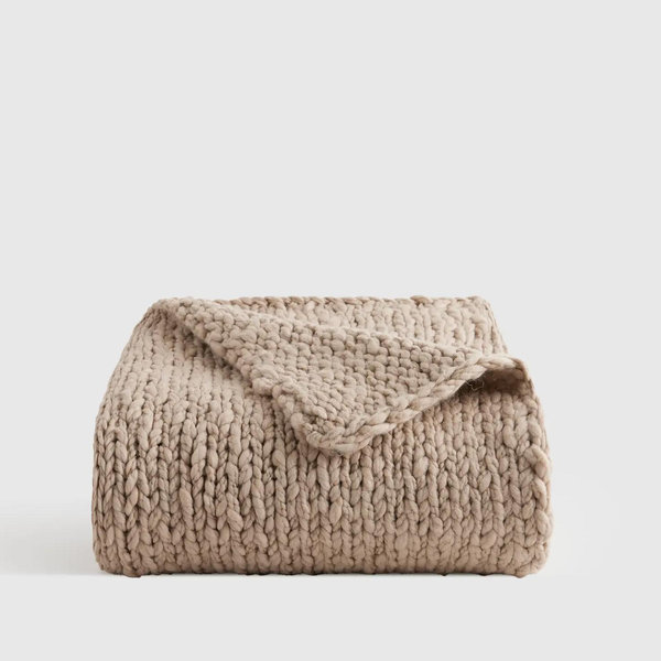 Chunky Hand Knit Wool Throw - Neutral