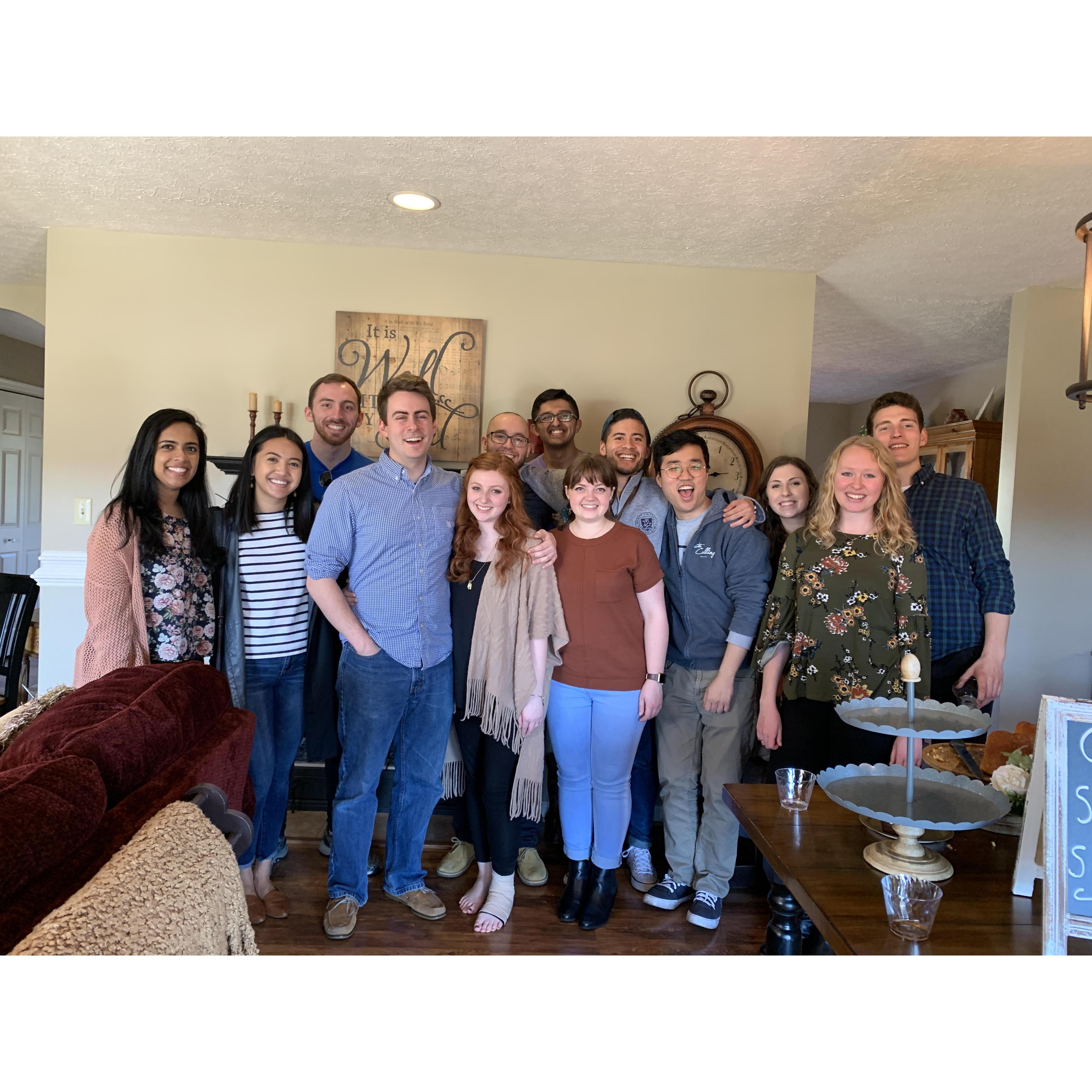 A group photo of our dear friends at the surprise engagement party for Bethany! She was so shocked to see everyone (and more family not pictured) standing there!
