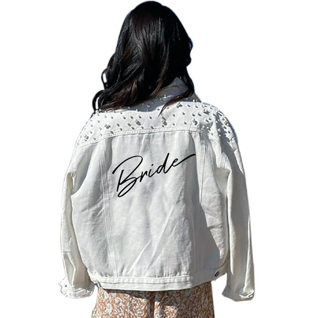 Pearl Bride Denim Jacket Custom Mrs Bride Bachelorette jacket Hen party gift