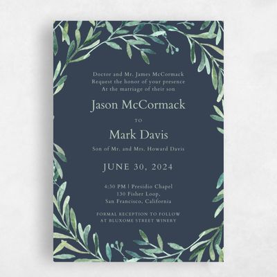 Grayed Navy, Grey Wedding Invitation - Eastwick Wreath