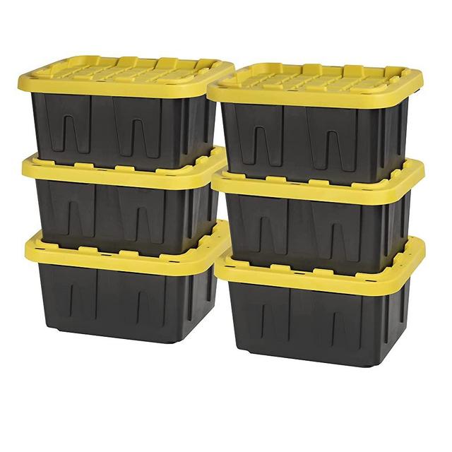 Original Black & Yellow 5-Gallon Tough Storage Containers with Lids, Stackable (6 Pack)