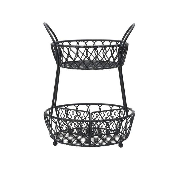 Gourmet Basics by Mikasa Loop and Lattice 2 Tier Divided Round Basket, Black