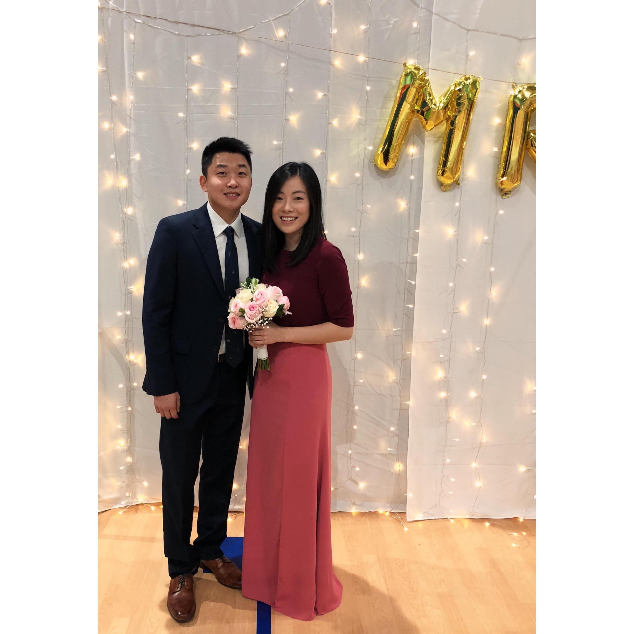 I caught the bouquet at the first wedding we attended together!