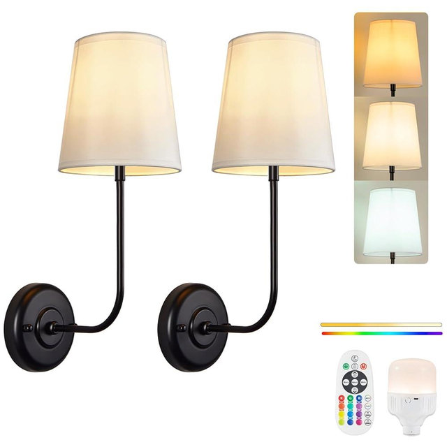 PASSICA DECOR Battery Operated Wall Sconces Set of Two, Rechargeable Wall Lights with 5200mAh Dimmable Detachable Bulbs, 15 Colors and Remote Control, Wireless Sconces for Bedroom, Living Room