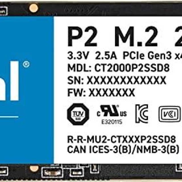 Crucial P2 2TB 3D NAND NVMe PCIe M.2 SSD Up to 2400MB/s - CT2000P2SSD8