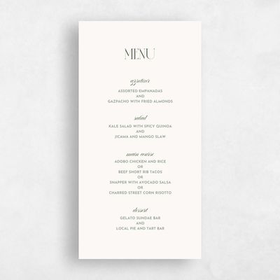 Dark Olive, Beige Wedding Menu - Milan