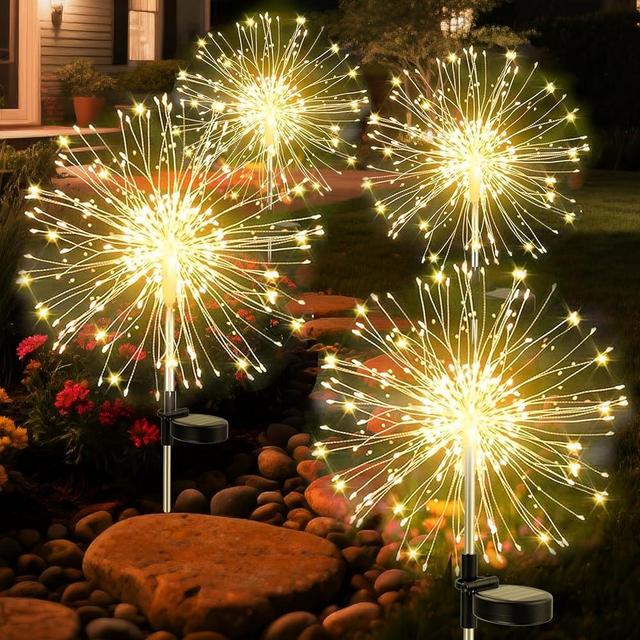 Soarling Solar Fireworks Lights Outdoor Waterproof Garden Fairy Light Outside Solar Sparkles Landscape Lights 120 LED Decorative Outdoor for Backyard Patio Pathway Lawn Party Walkway Decor, 4 Pack