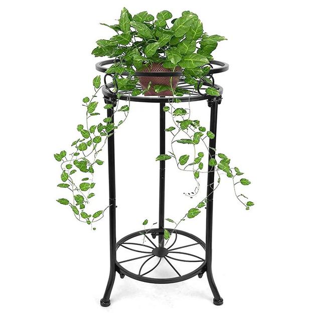 YHIJURS Plant Stand Indoor, Metal Potted 2 Tiers Tall Outdoor Plant Stands,20.3'' Heavy Duty Corner Display Rack, Flower Pot Shelf Planter Holder Art Decor for Home Garden Office -Black