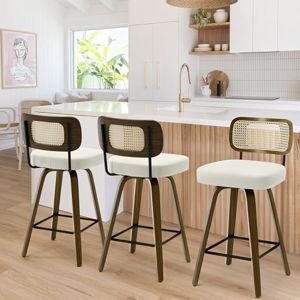 Swivel Counter Height Bar Stools Set of 3, Cream White