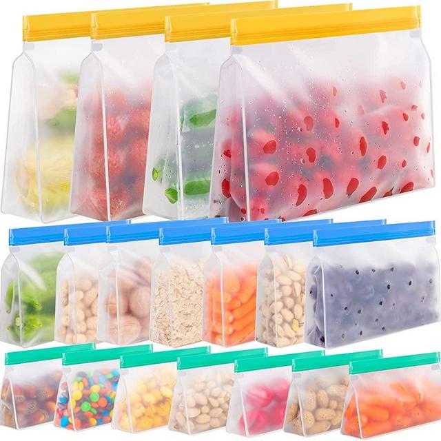 Reusable Storage Bags Stand Up, 18 Pack Reusable Sandwich Bags, Reusable Freezer Lunch Bags, Leakproof Reusable Bags Silicone, Reusable Gallon Bags, Reusable Food Storage Bags