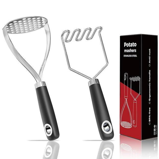 MUJINON 18/0 Stainless Steel Potato Mashers, 10.3-inch, Non-slip Handle, Kitchen Tool for Avocado Vegetable Sauce Butter Pumpkin Puree Bean, Dishwasher Safe, Pack of 2