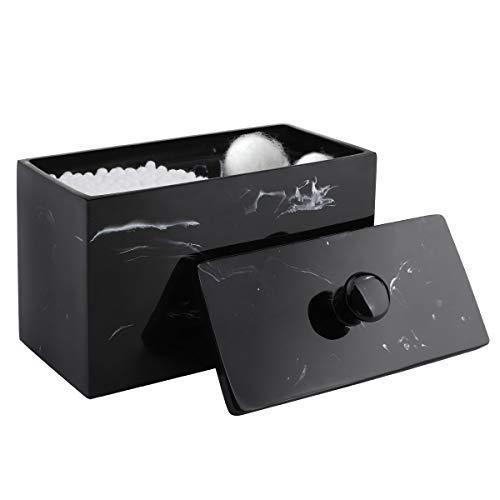 Luxspire Cotton Swab Holder, Resin Cotton Ball Canister with Lid, 2 Compartments Dispenser Storage Box Cosmetics Countertop Organizer Containers for Cotton Pads, Rounds - Ink Black