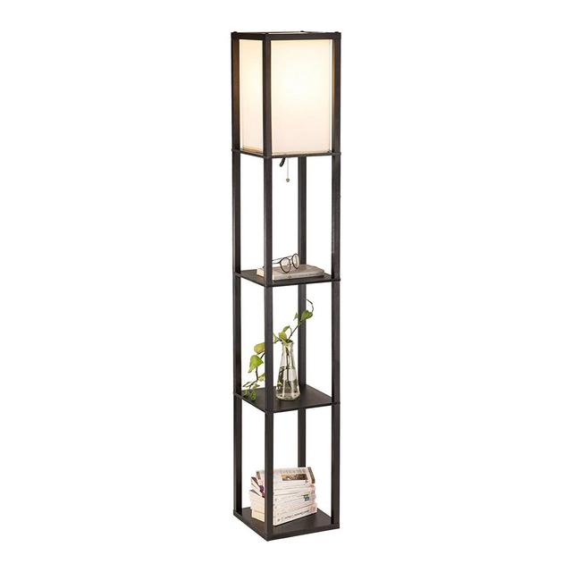 CO-Z Floor Lamp with Shelves, Etagere Floor Lamp, Modern Standing Lamp with 3 Wood Storage Display Shelves for Corner Bedroom Bedside Living Room, Simple Stand Up Lamp with Soft Diffused Uplight
