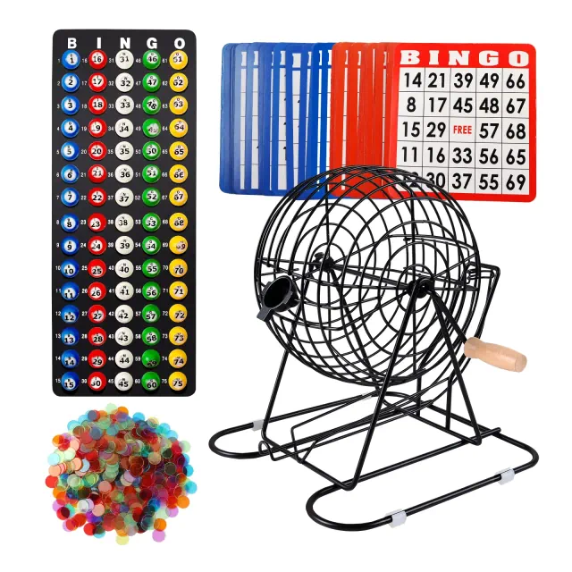 GSE Deluxe Bingo Game Set with Large Bingo Roller Cage, Plastic Master Board & 75 Colored Bingo Balls, 500 Colorful Bingo Chips & 50 Bingo Cards