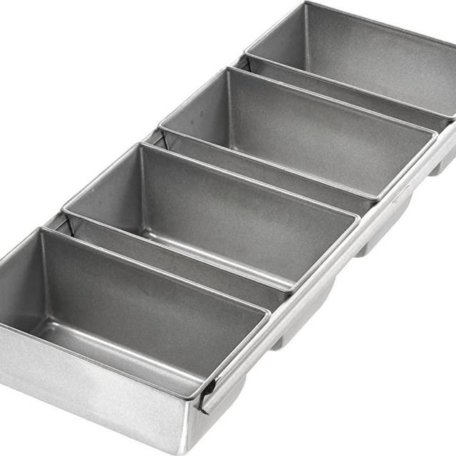 USA Pan Bakeware Strapped Mini Loaf Pan, 4 Loaves, Nonstick & Quick Release Coating, Made in the USA from Aluminized Steel