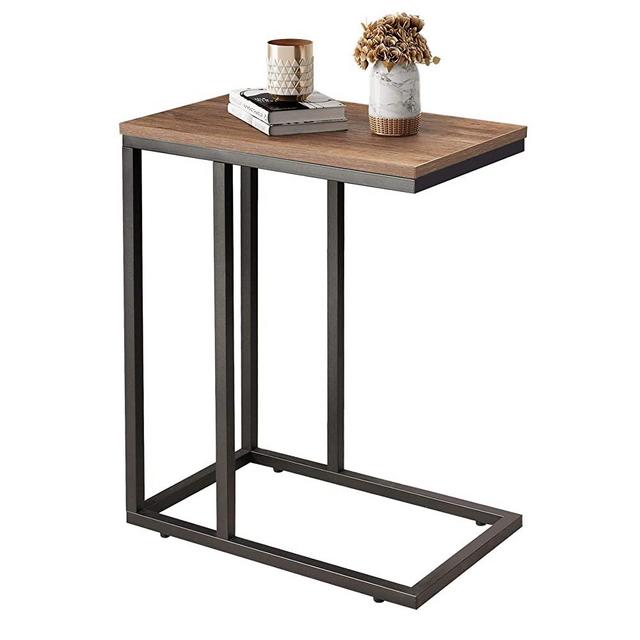 WLIVE Snack Side Table, C Shaped End Table for Sofa Couch and Bed, Rustic Brown