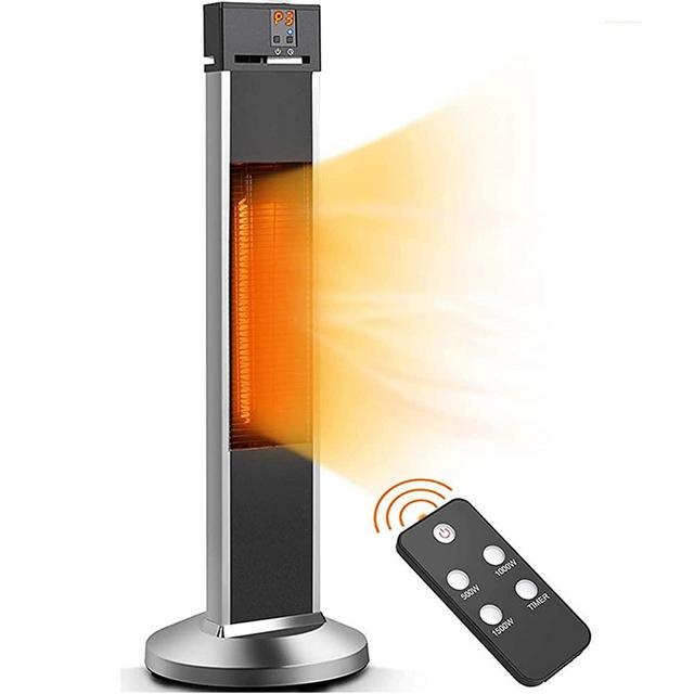 Patio Heater-Trustech Space Heater Infrared Heater w/Remote, 24 Timing Auto Shut Off Radiant Heater, 500/1000/1500W, Super Quiet 3s Instant Warm Vertical Electric Heater for Big Room Backyard