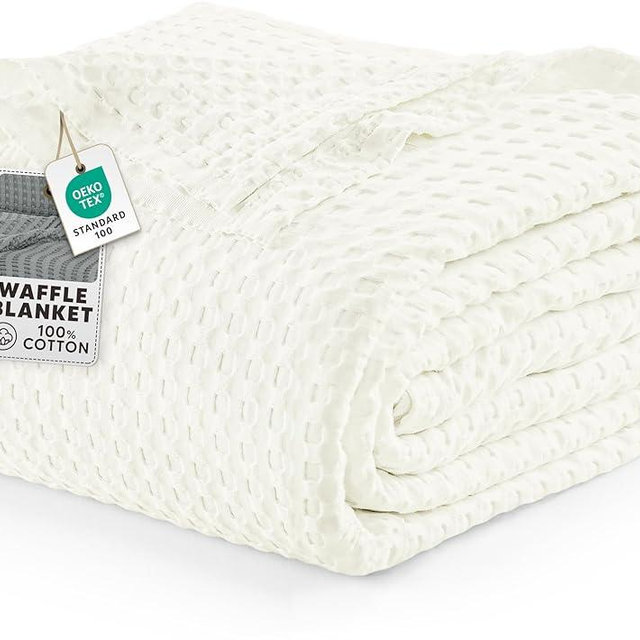 Utopia Bedding Ivory 100% Cotton Waffle Blanket 300 GSM [King - 90x108 Inch] Soft Lightweight Breathable Bed Blanket for All Season