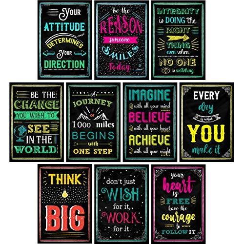 Motivational Posters for Classroom & Office Decorations | Inspirational Quote Wall Art for Teachers, Students, School Counselors, Home & Office | Set of 10 Creative Chalkboard Designs