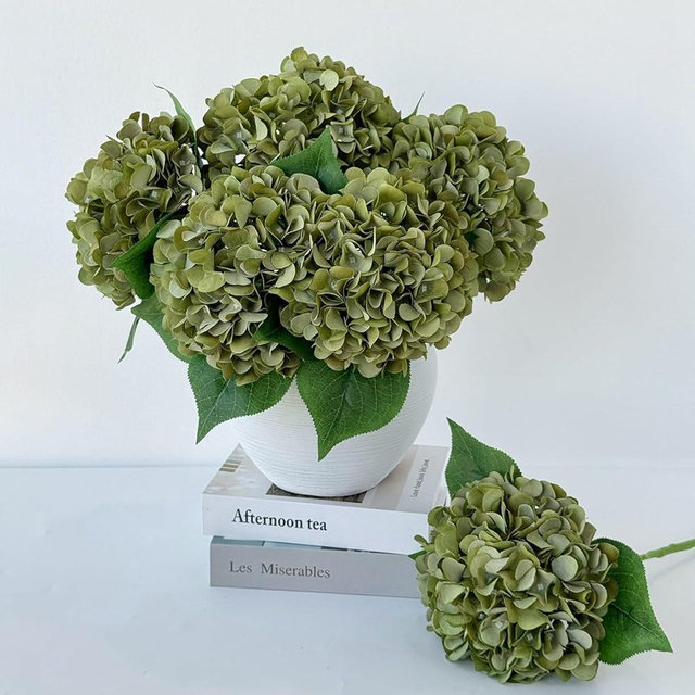 ZYTUYO 5 Pcs Silk Green Hydrangea Artificial Flowers - 20'' Faux Hydrangeas for Spring Indoor/Outdoor Home Decor & Wedding Arrangement