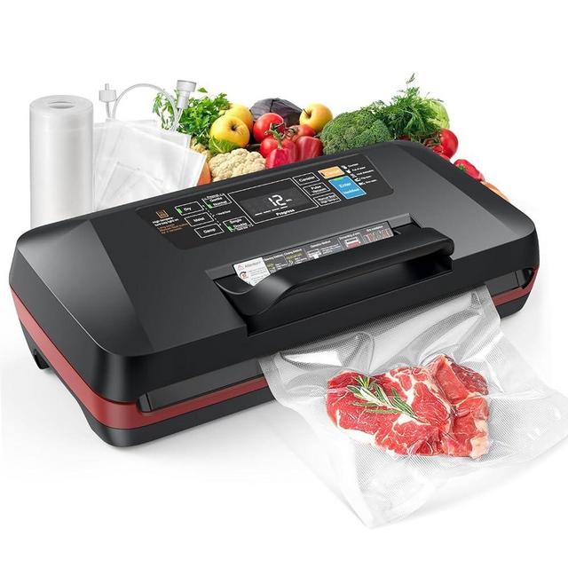 95kPa Vacuum Sealer Machine,Commercial Fully Automatic Food Sealer,10-in-1 Functions & Powerful Sealing System with Double Heat Seal,Easy-Lock Handle,Built-in cutter,1 Bag Rolls,10 Pre-cut Bags