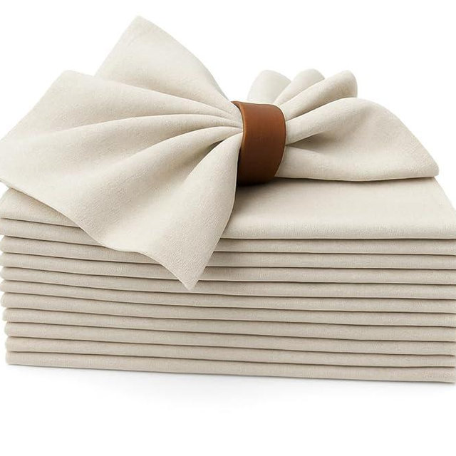 Marubhumi Cotton Cloth Dinner Napkins Set of 12, 18x18 Natural Premium Quality Mitered Corners Cotton Blend Wedding and Cocktail Napkins, Machine Washable