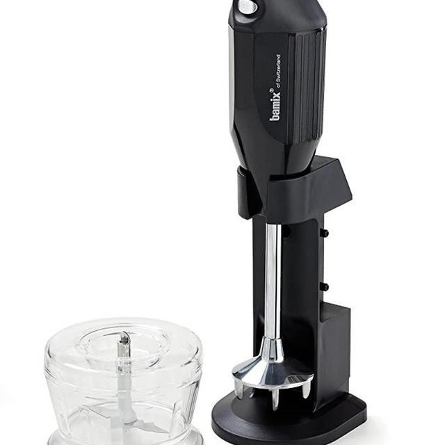 Bamix M150 DeLuxe Immersion Hand Blender – Black – 3 Stainless Steel Interchangeable Blades – 50W 120V 60Hz with US-plug – Includes 3 Blades, Dry Grinder, Table Stand, and Recipe Booklet