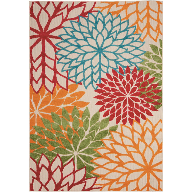 Nourison Aloha ALH05 Orange/Red/Green Flowers Indoor/Outdoor Area Rug - 5'3" x 7'5"
