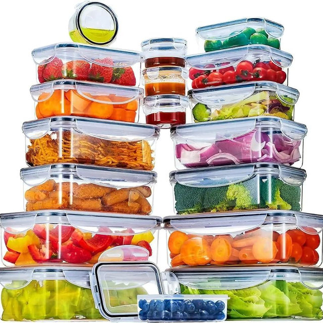 48-Piece Food Storage Containers with Lids(24 Container & 24 Lid), Plastic Food Containers for Pantry & Kitchen Storage and Organization, BPA-Free, Leak Proof, Reusable with Labels & Pen