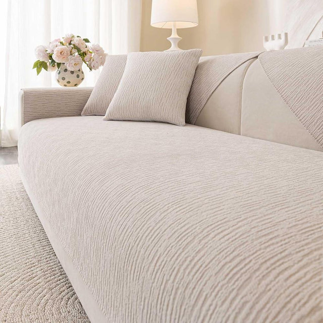 Aucrovee Soft Waterproof Chenille Cover Washable, Non Slip Sectional Sofa Covers for 3 Cushion Couch Sofa L Sharped Sofa Slipcover for Pets, Furniture Protector (1 PCS 36"x94" Coffee)