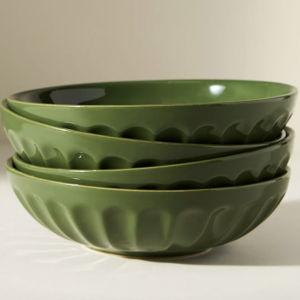 The Latte Stoneware Pasta Bowls, Set of 4: Amelie Edition - Fern