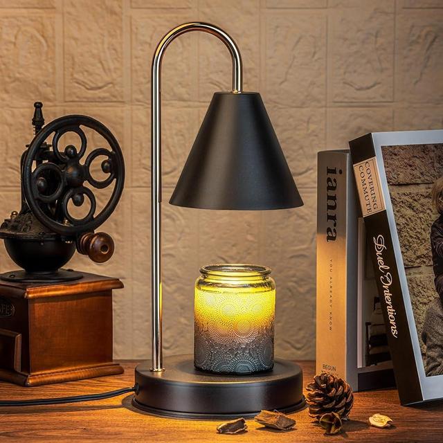 Marycele Candle Warmer Lamp with Timer, Cozy House Warming Gifts New Home for Mom, Black Modern Christmas Room Decor Aesthetic Vintage, Dimmable Wax Melt Warmer for Scented Wax with 2 Bulbs, Black