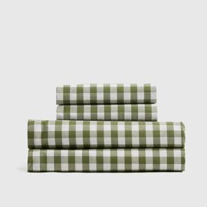 Classic Organic Percale Gingham Sheet Set in Olive