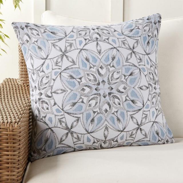 Sunbrella® Blue Gray Medallion Indoor/Outdoor Pillow, 22 x 22", Gray Multi