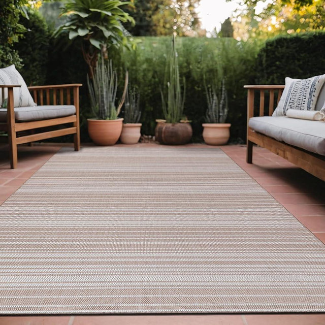 Luul Home Stripe Outdoor Rug 6x9 Washable Outside Carpet for Indoor Patio Porch Waterproof Easy Cleaning Non Shedding Area Rugs Beige 6 x 9
