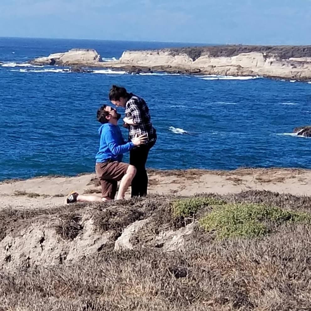 Brian proposes in Montaña de Oro state park.