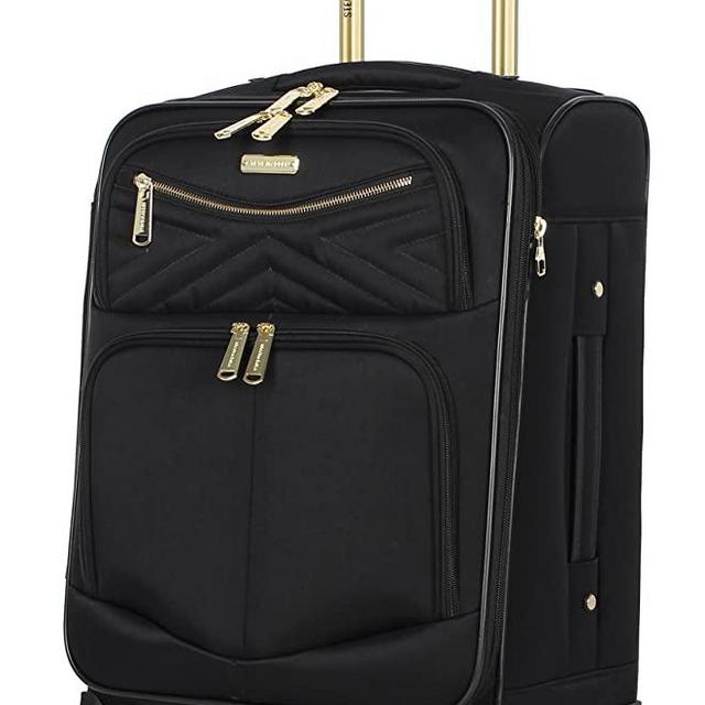 Steve Madden Designer 20 Inch Carry On Luggage Collection - Lightweight Softside Expandable Suitcase for Men & Women - Durable Bag with 4-Rolling Spinner Wheels (Rockstar Black, 20in)